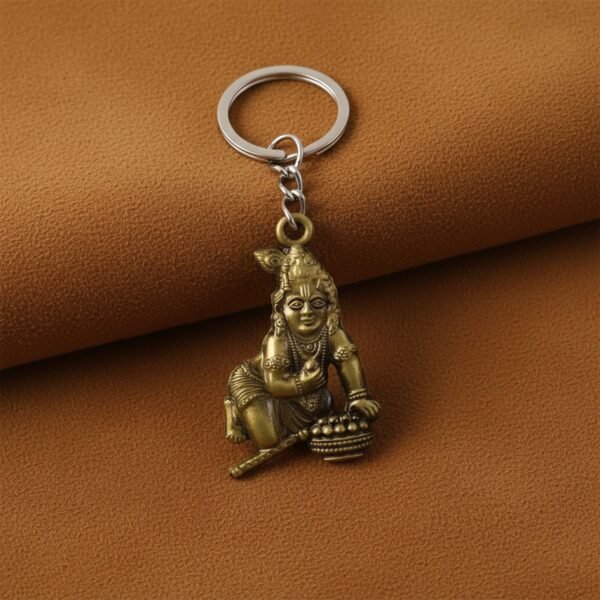 premium antique gold metal bal krishna makhan chor keychain (1 pc)