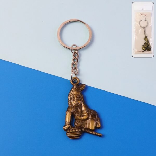 premium antique gold metal bal krishna makhan chor keychain (1 pc)