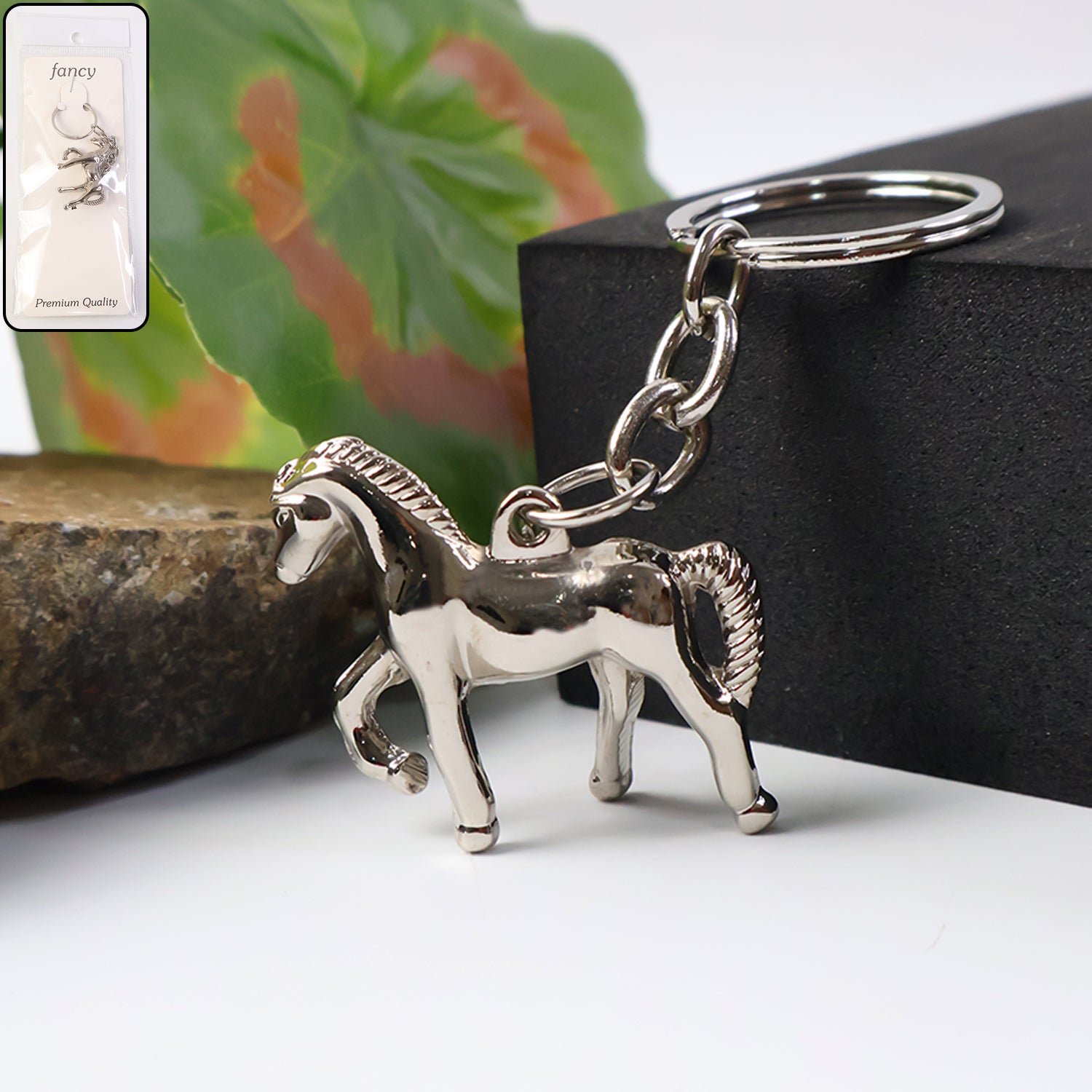 Shop Full Width premium metallic horse shape keychain (1 pc)