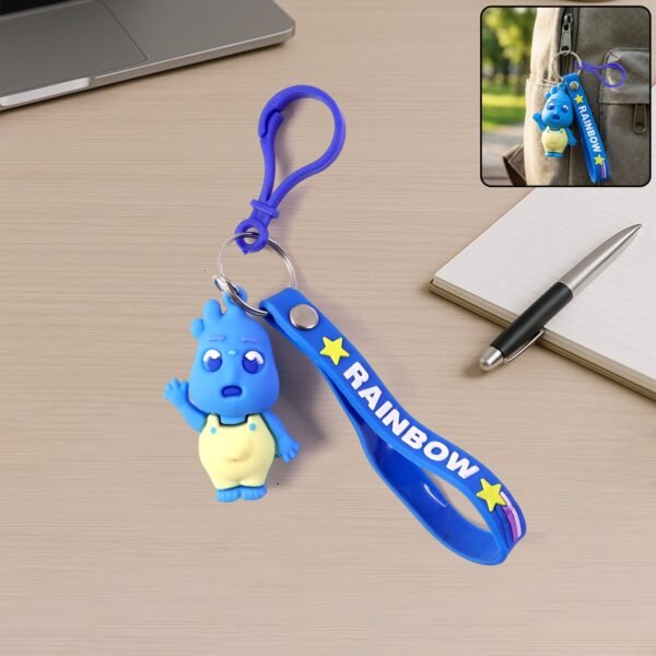 cute cartoon character keychain with silicone strap & carabiner clip – 1 pc