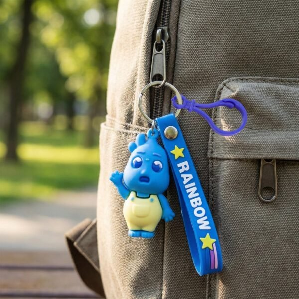 cute cartoon character keychain with silicone strap & carabiner clip â€“ 1 pc