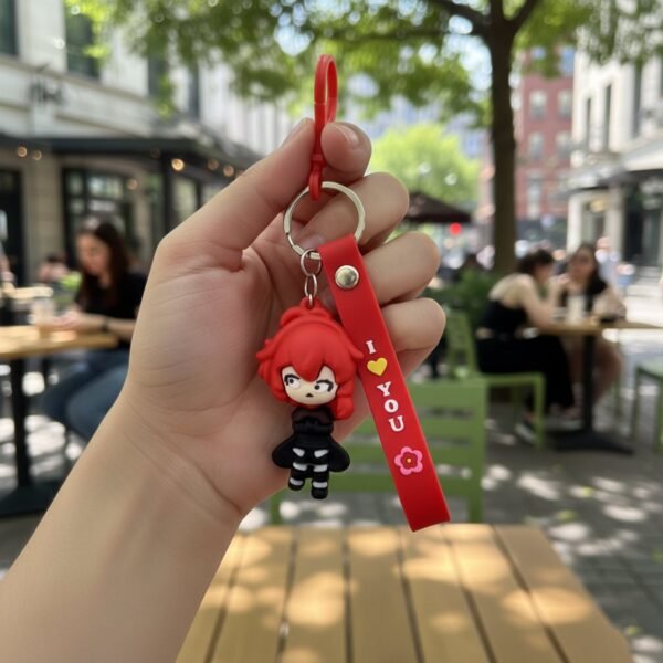 cute red hair cartoon girl silicone keychain (1 pc)