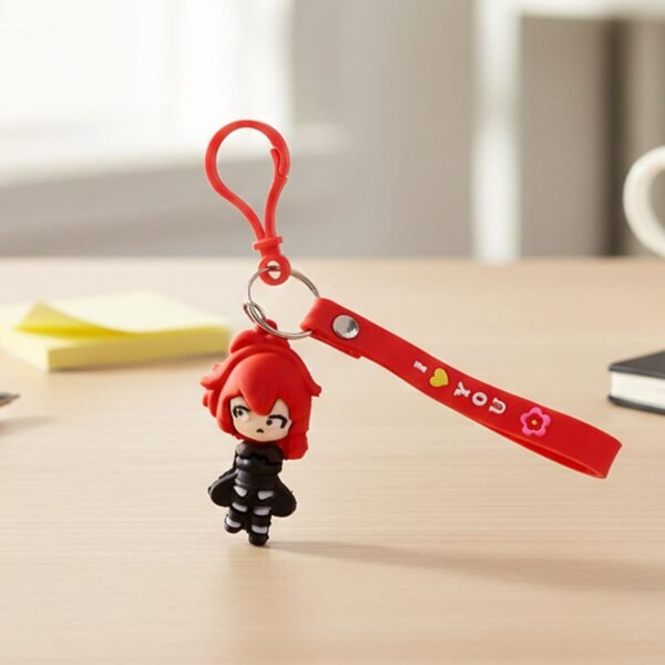 cute red hair cartoon girl silicone keychain (1 pc)