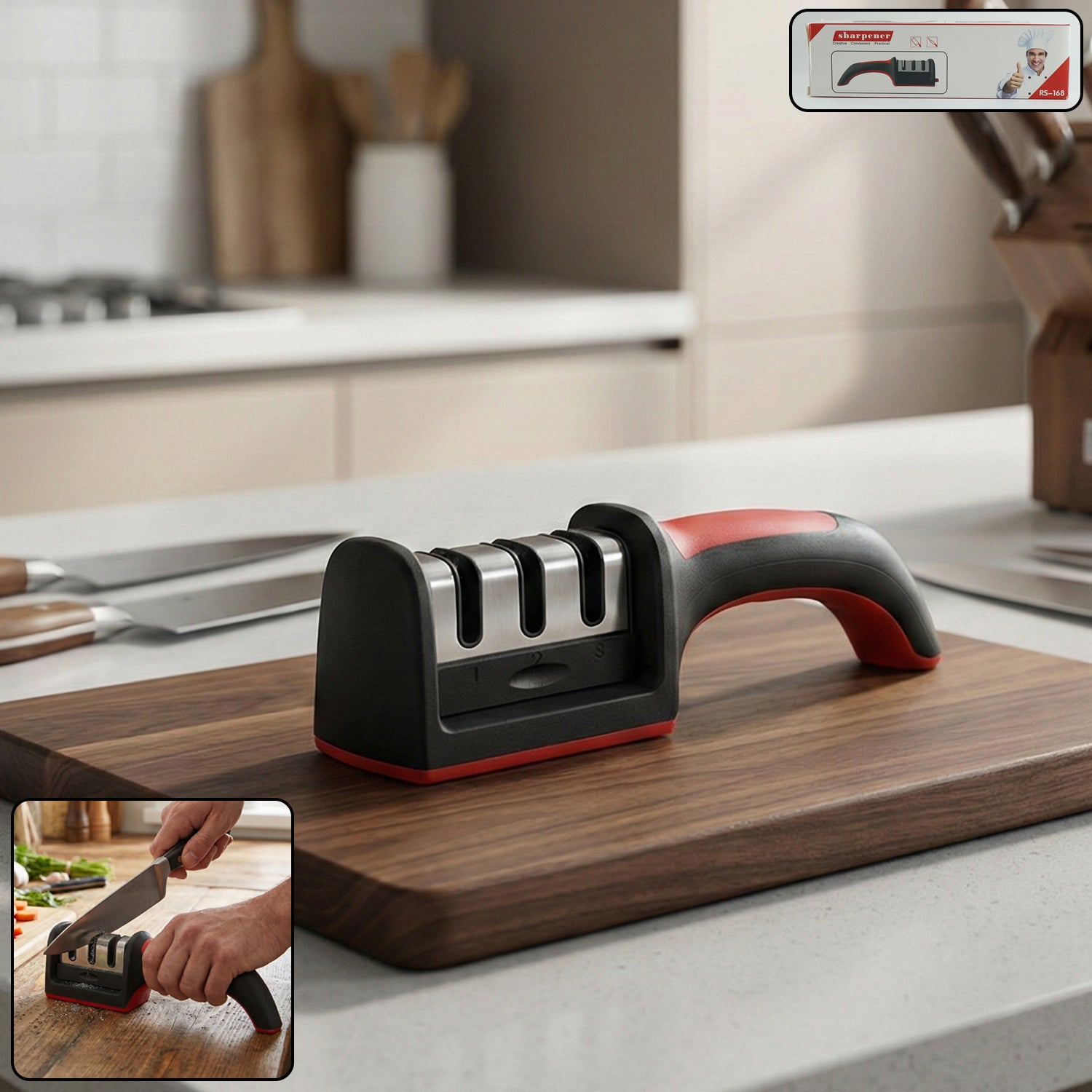 3 stage knife sharpener tool with ergonomic handle (1 pc)