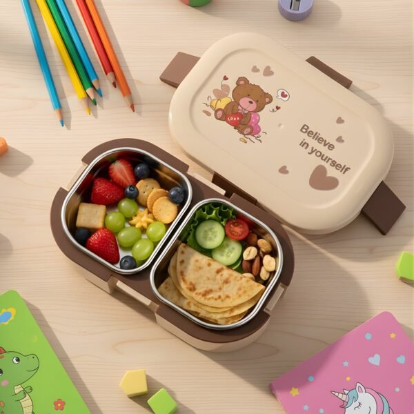 cute teddy printed kids lunch box (500ml / 1 pc)