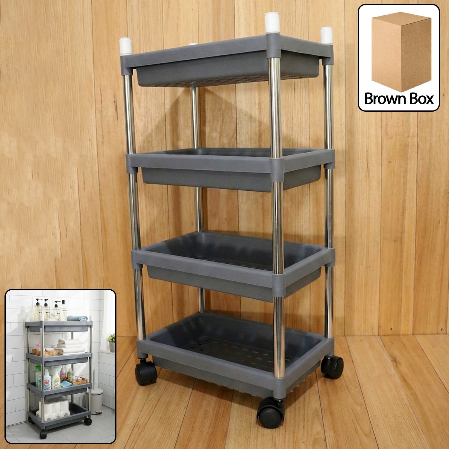 4 layer rolling storage cart with wheels set