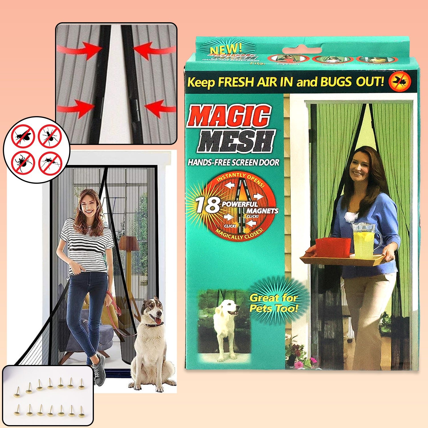 magic mesh hands free screen door instant opening (1 set)