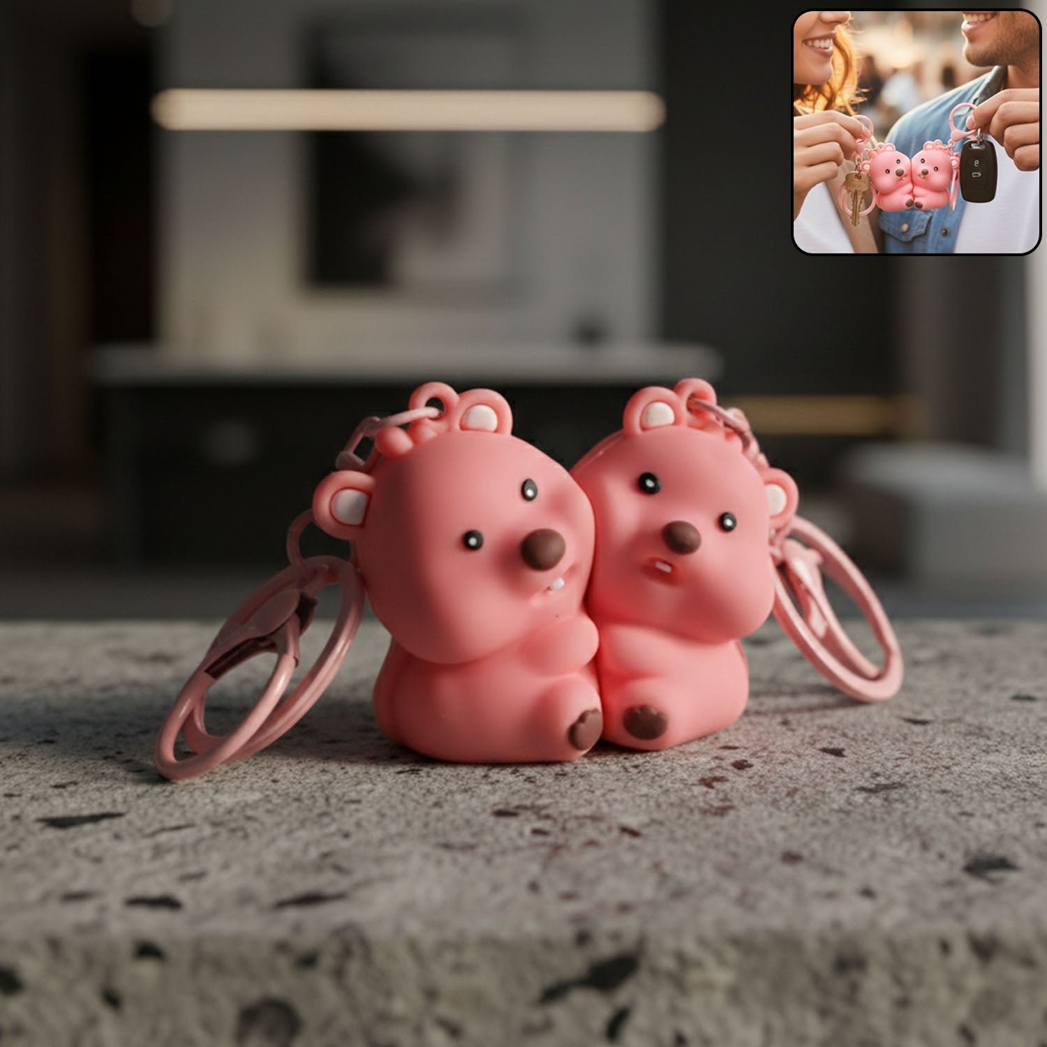 cute couple bear shape 2 in 1 keychain set (2 pieces set)
