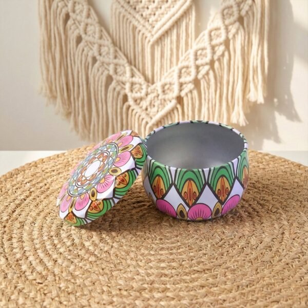 premium decorative mandala printed metal candle container (1 pc)