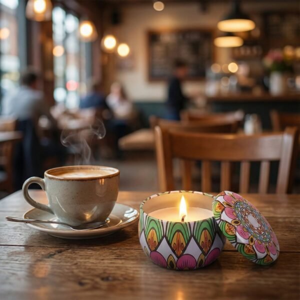 premium decorative mandala printed metal candle container (1 pc)