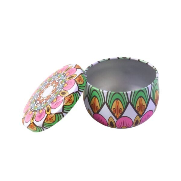 premium decorative mandala printed metal candle container (1 pc)