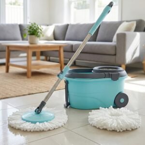 steel jari bucket mop set with microfiber spin mop (1 set)