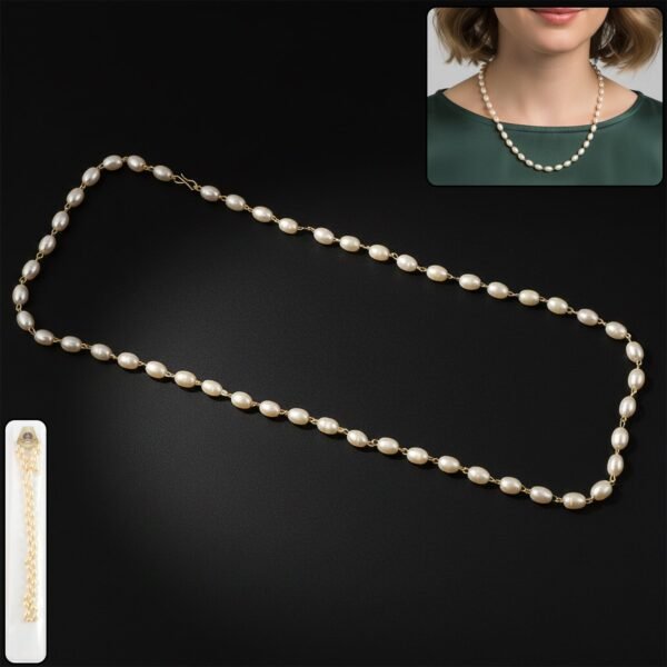elegant pearl beaded necklace with golden chain accents (1 pc)