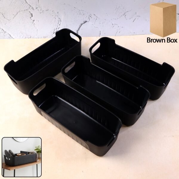 black plastic storage basket tray set (4 pcs)