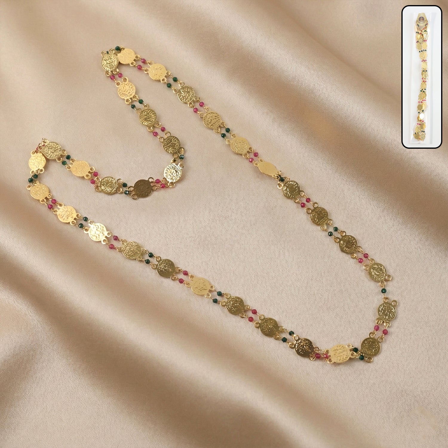 traditional gold tone coin beaded necklace with multicolor accent beads (1pc)