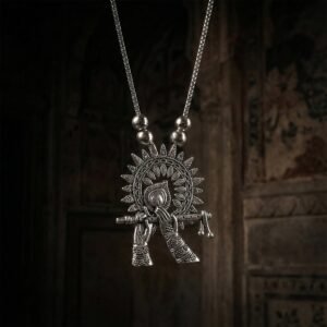 oxidised silver finish krishna flute pendant necklace (1 pc)