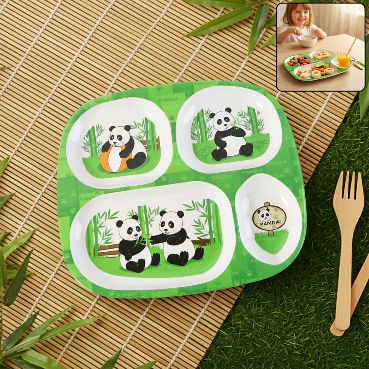 kids 4 compartment melamine partition plate (1 pc / 24Ã—22 cm)