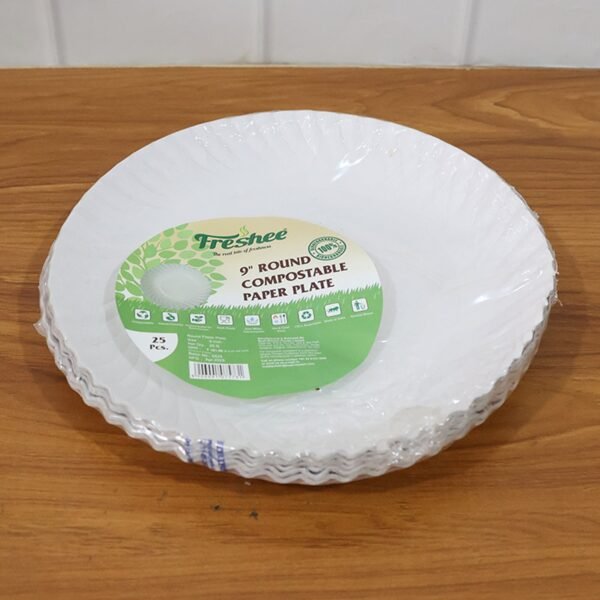 freshee 9 inch round compostable paper plate â€“ 25 pcs pack