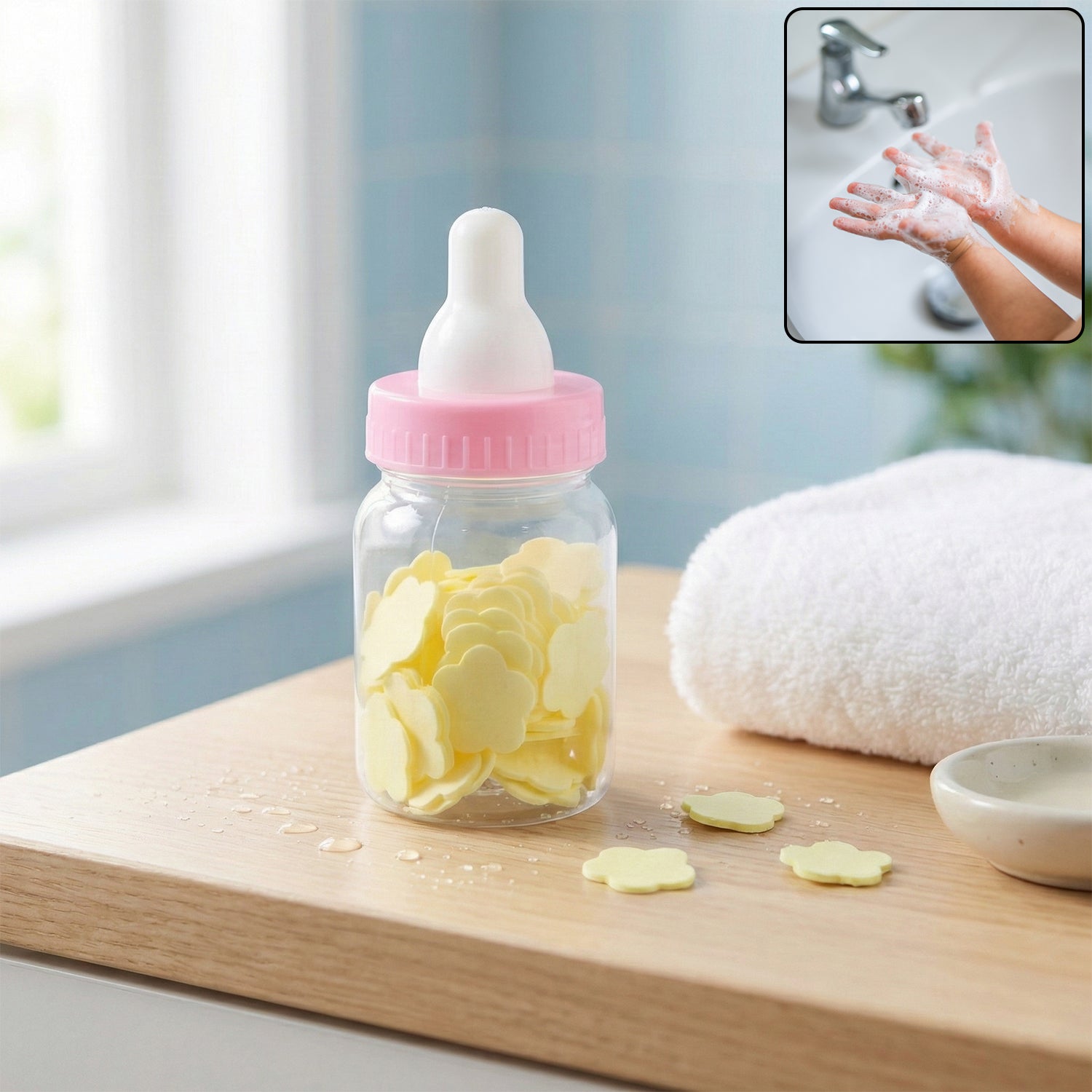 portable baby bottle shape hand wash soap paper sheets set (1 set)