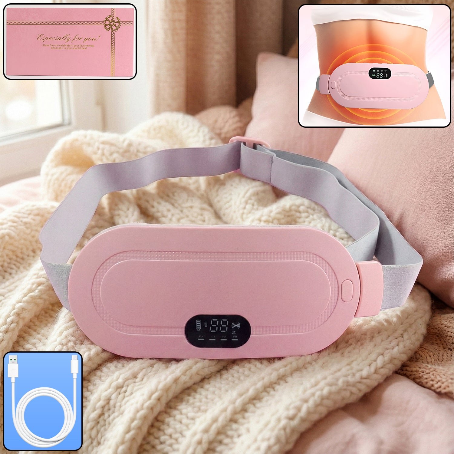 electric rechargeable heating belt for waist & abdomen (1 pc)