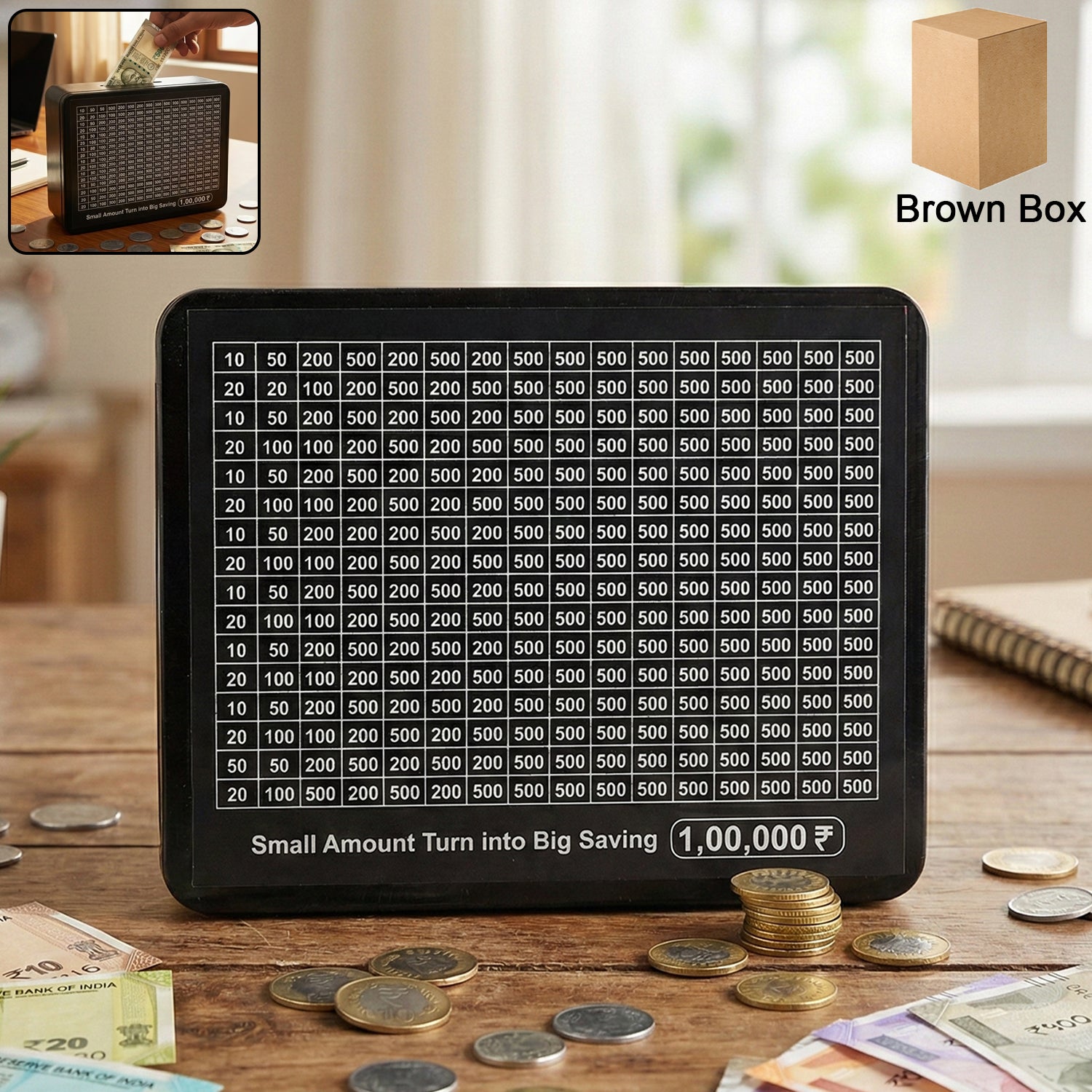 reusable money saving piggy bank with black gel pen (15 × 19 cm, 1 pc)