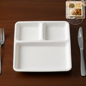 plastic 3 compartment plate for meal serving