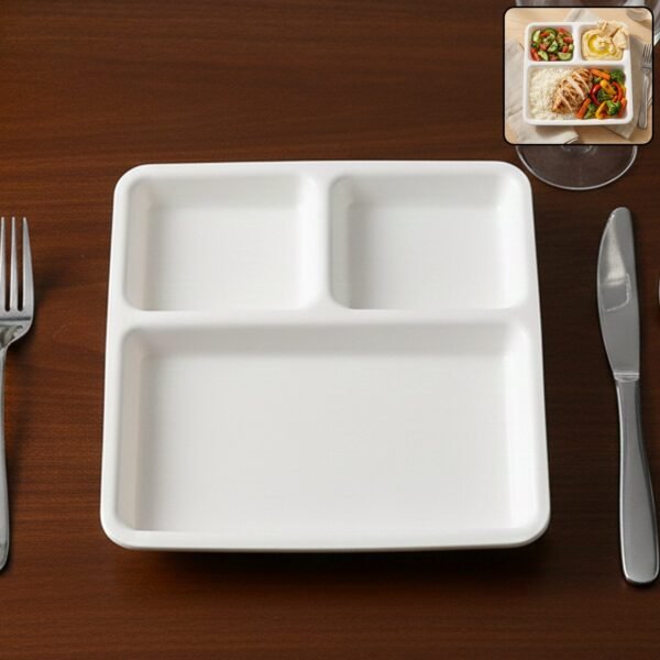 plastic 3 compartment plate for meal serving