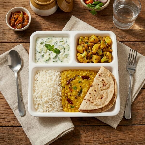 plastic 3 compartment plate for meal serving