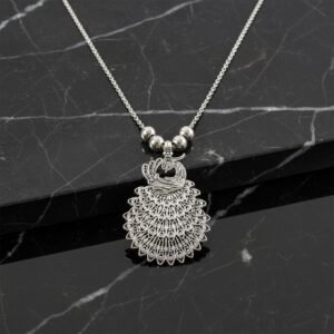 elegant peacock design oxidised silver finish pendant necklace (1 pc)