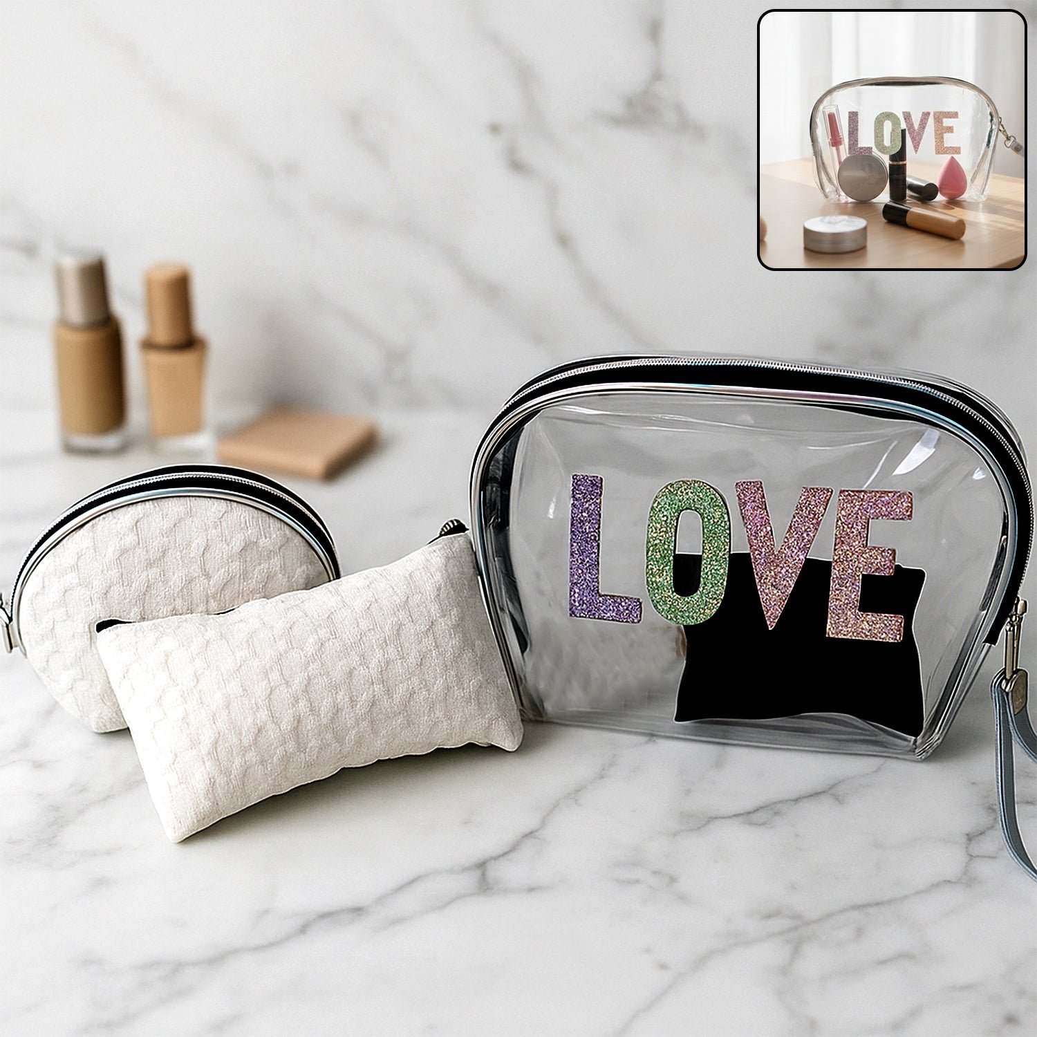 3 in 1 premium makeup bag set