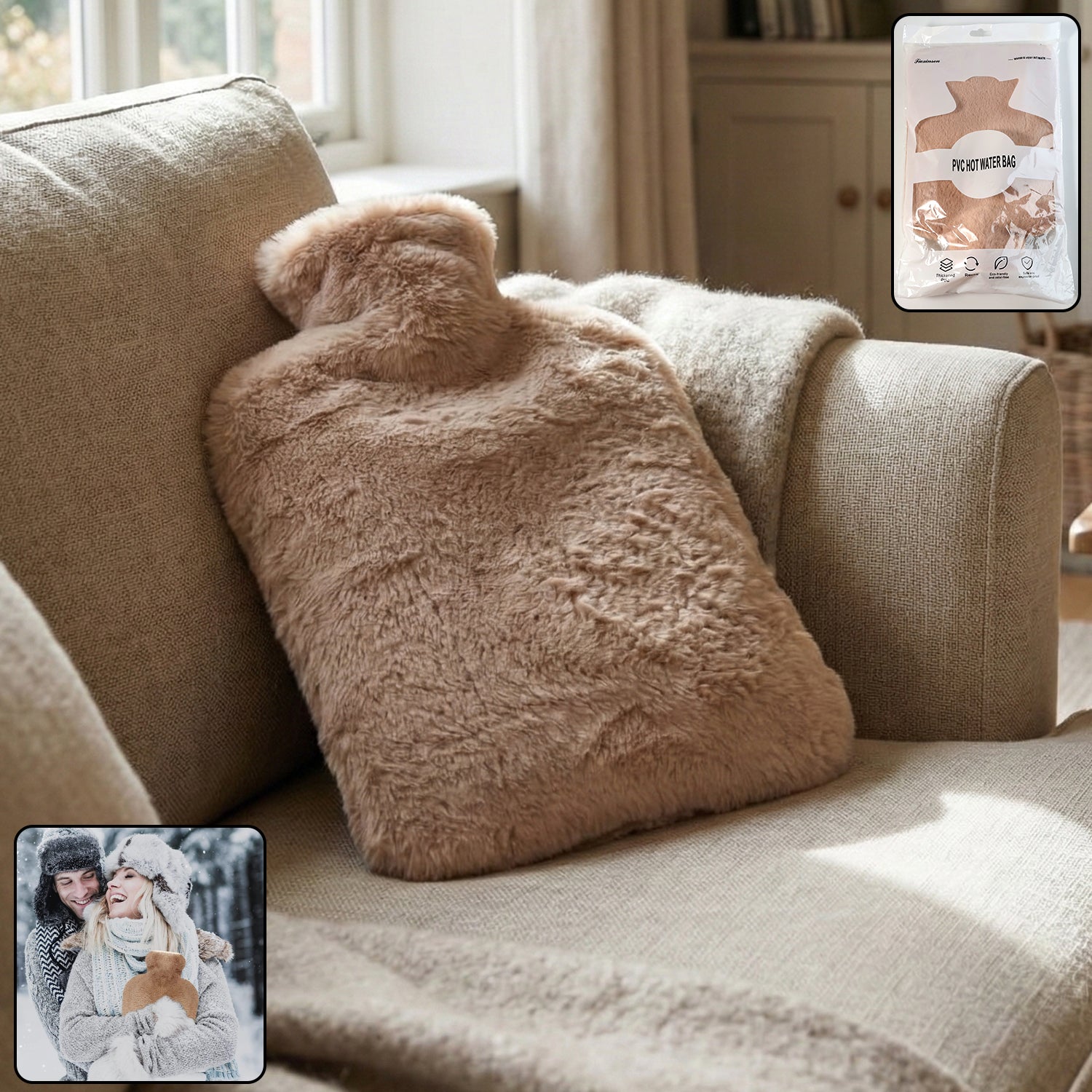 pvc hot water bag with soft fur cover (1 pc)