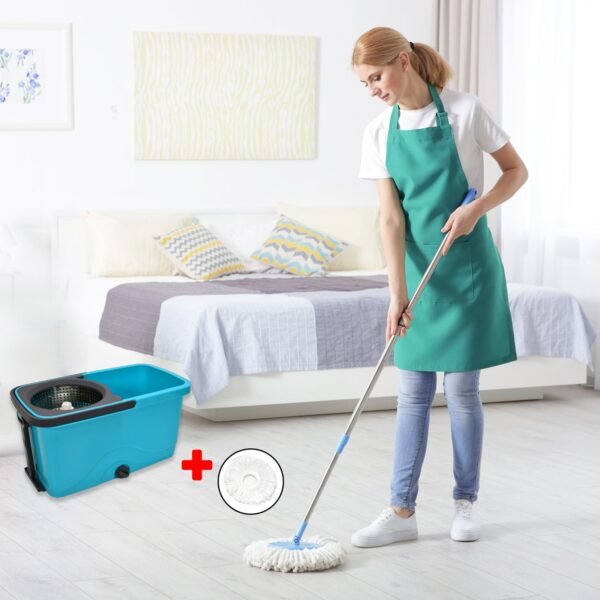 quick spin mop â€“ plastic floor cleaner with big bucket & easy wheels