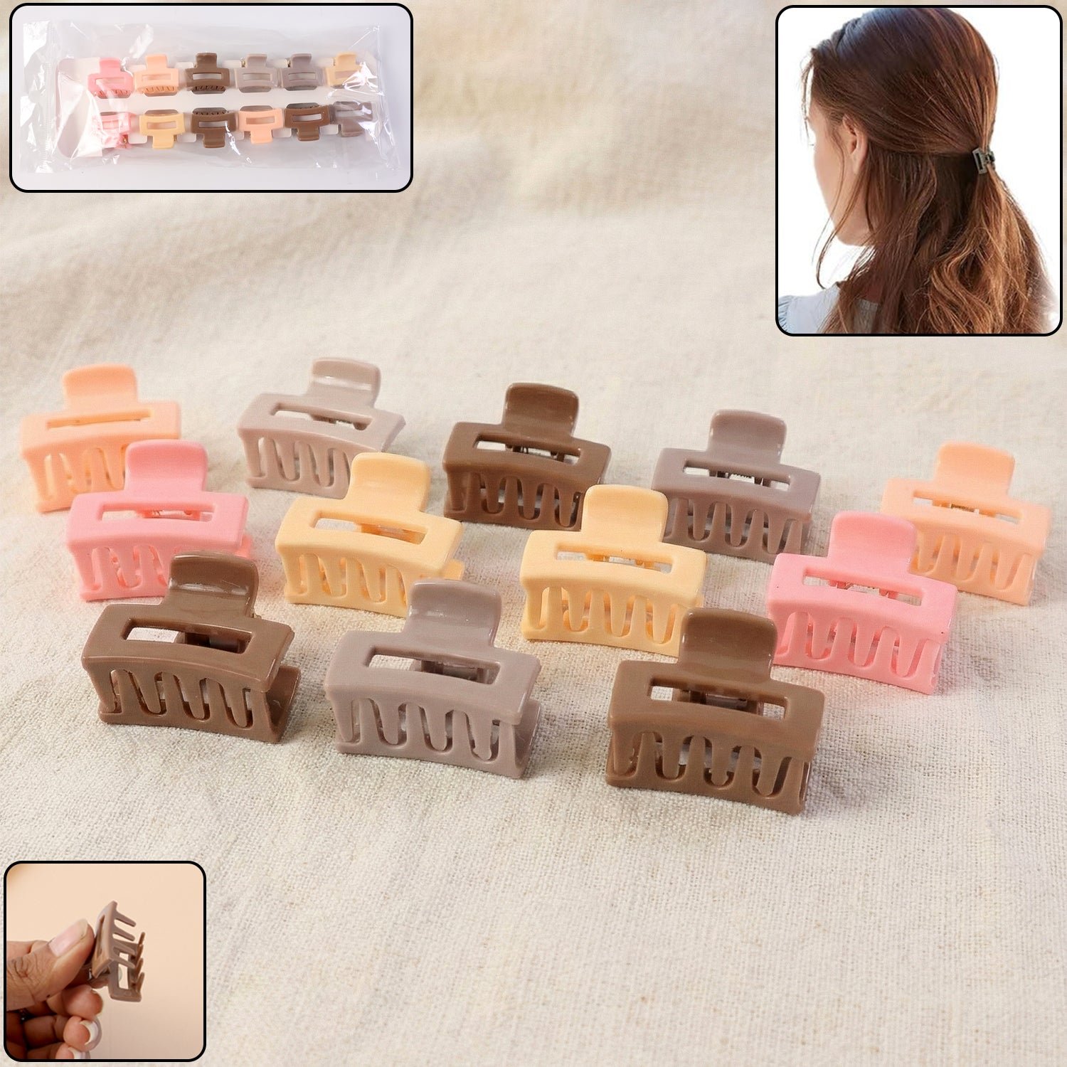 stylish mini hair claw clips set, 12 pc