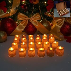 christmas premium glitter led tealight candles (24 pc set)
