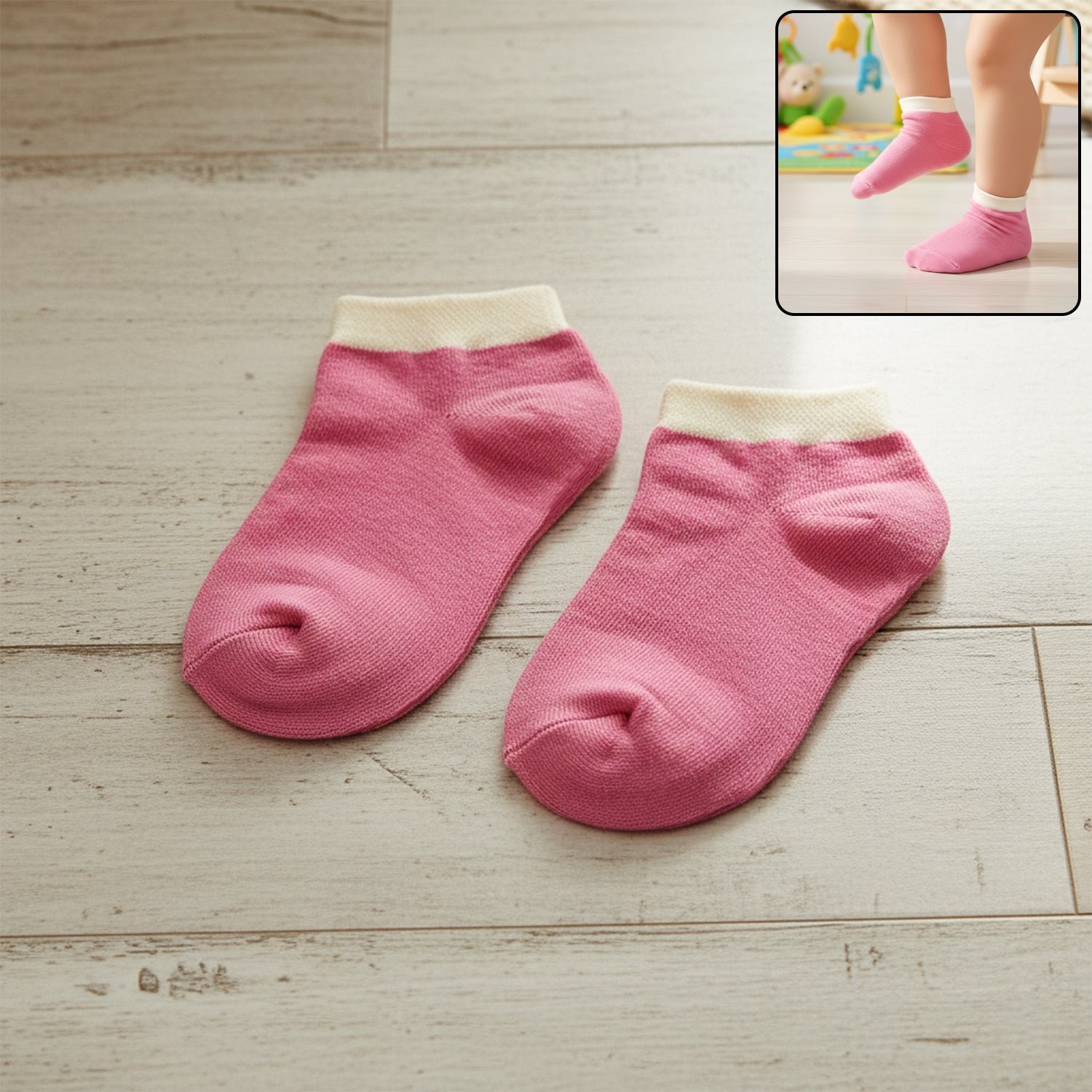 pink & white soft ankle socks for kids (1 pair)