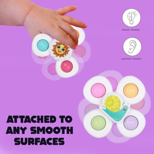 white baby spinner toy set â€“ sensory suction spin toys (3 pc set)