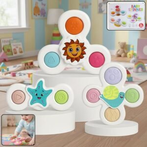 white baby spinner toy set â€“ sensory suction spin toys (3 pc set)
