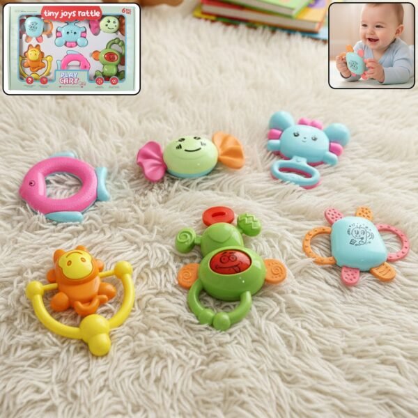 play cart tiny joys rattle toy set â€“ 6 in 1 baby rattles