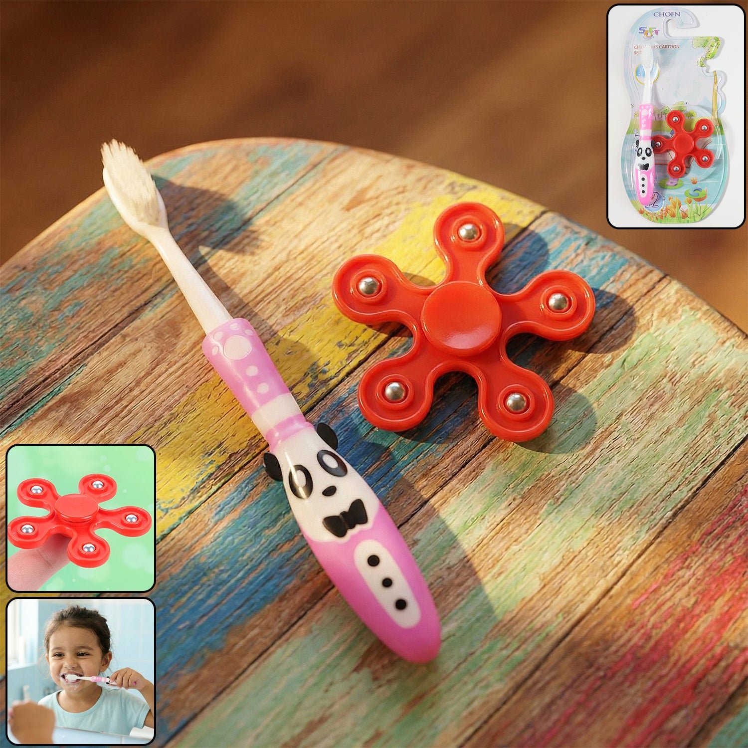 kids toothbrush and fidget spinner toy set
