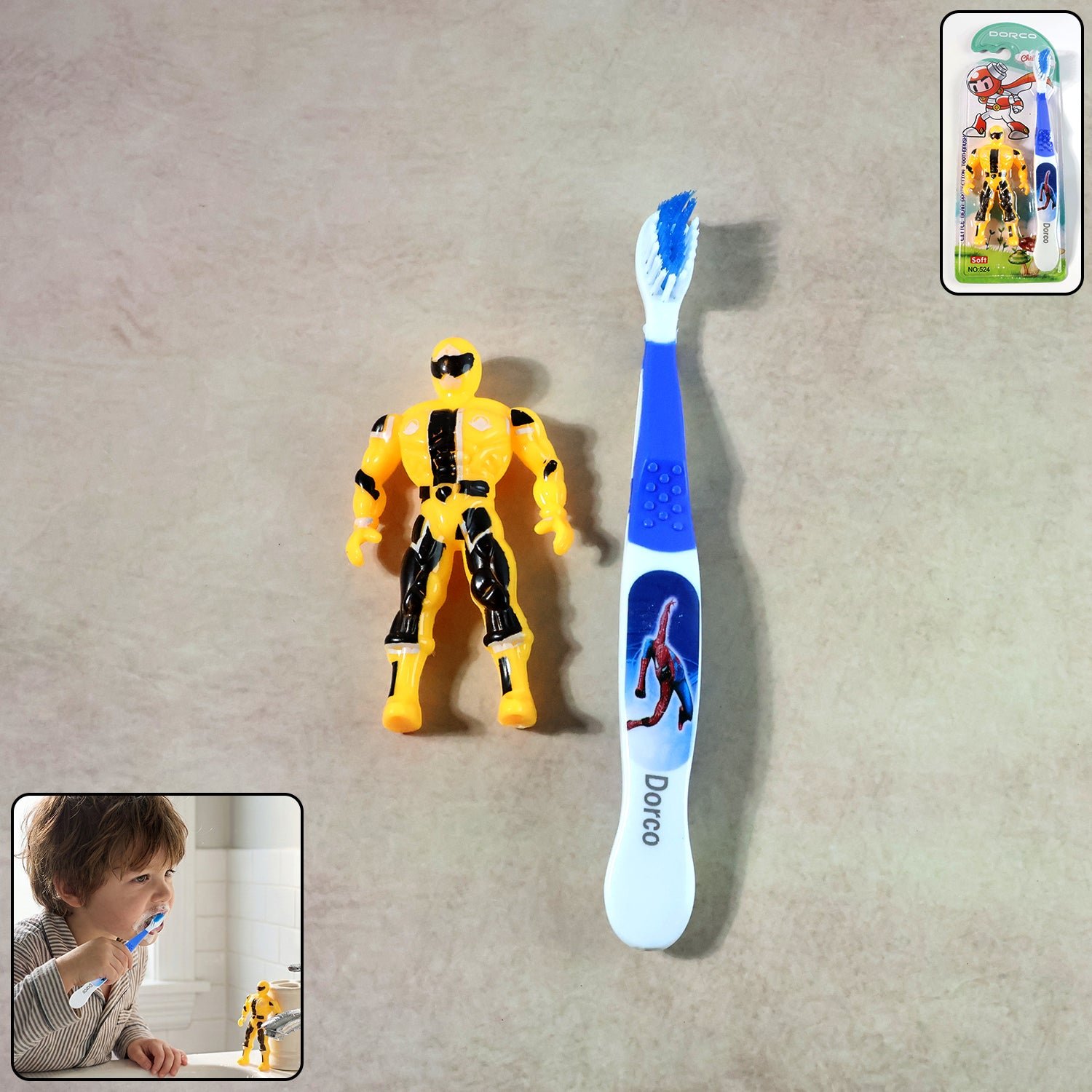 kids toothbrush set with cartoon robot toy
