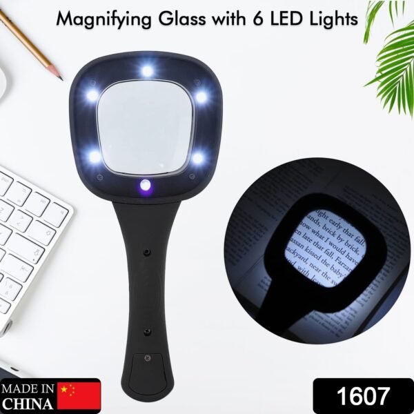 handheld led magnifying glass â€“ 6 lighted magnifier for reading & inspection