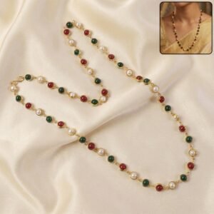 traditional multicolor beaded pearl necklace with red & green stone (1 pc) traditional multicolor beaded pearl necklace with red & green stone (1 pc)