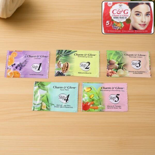 charm & glow 5 step herbal facial kit (1 pc)