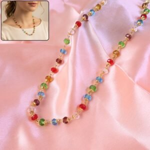multicolour crystal beaded necklace with gold tone links (1pc)