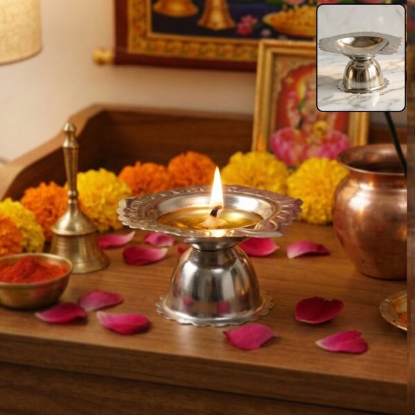 stainless steel traditional puja diya stand (1 pc)