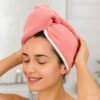 soft microfiber hair drying towel cap with button loop (1 pc)