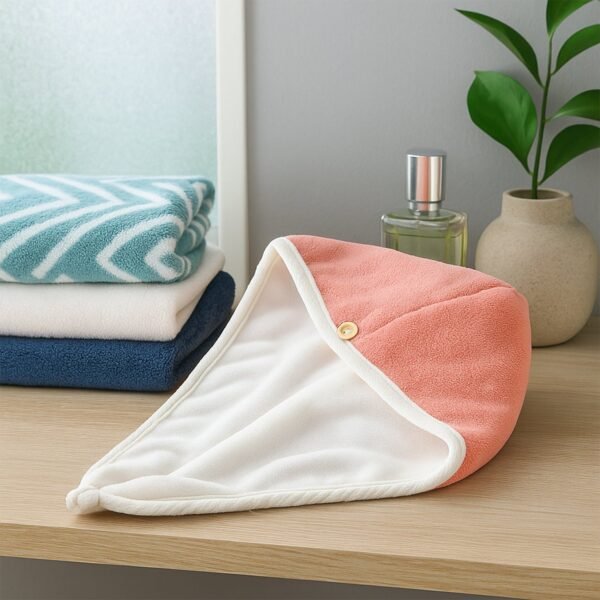 soft microfiber hair drying towel cap with button loop (1 pc)