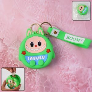 cute cartoon character coin pouch with keychain & wrist strap