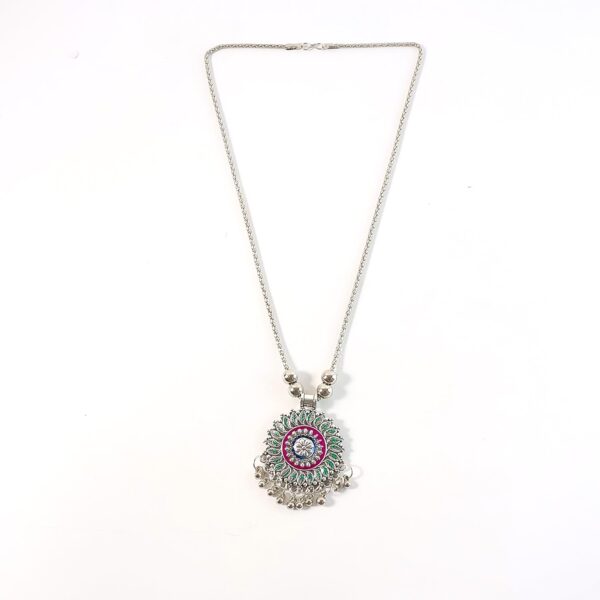antique silver tone oxidized floral mandala pendant necklace (1 pc) antique silver tone oxidized floral mandala pendant necklace (1 pc)