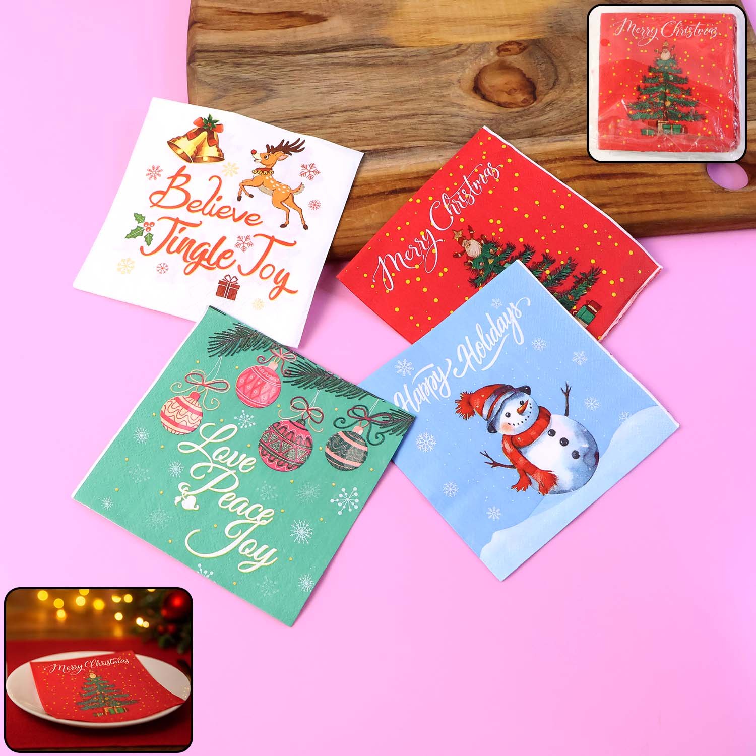 200 pc premium festive design paper napkins 10x10 inch (26x26 cm)